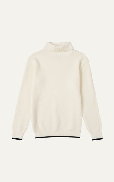  AG55 TURTLENECK SWEATER BLACK BORDER TEXTURE - WHITE