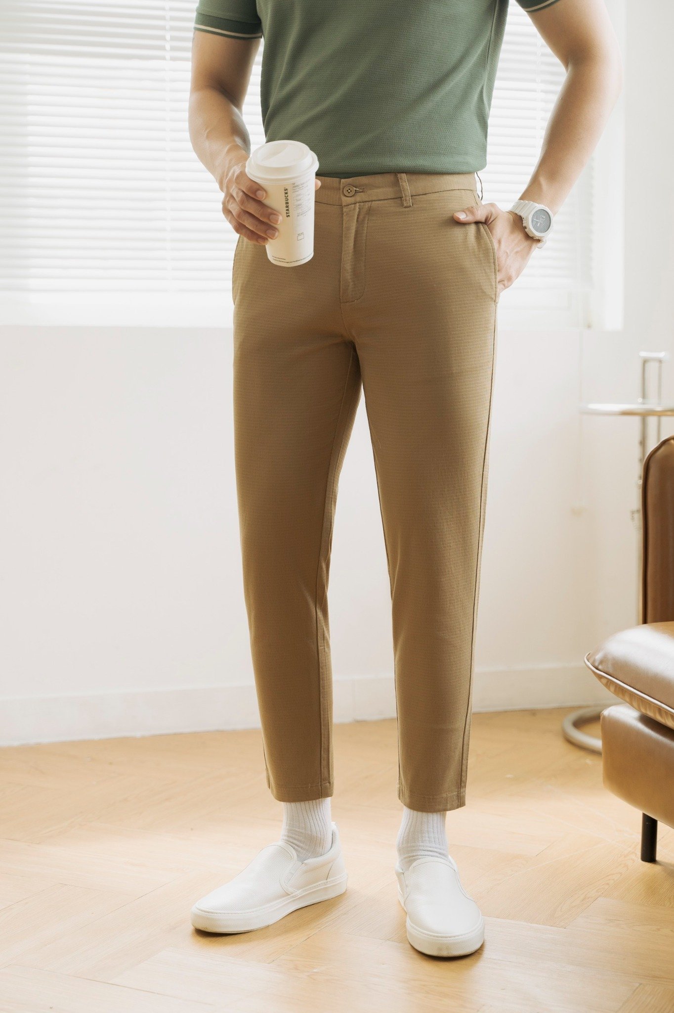 AG105 PREIUM SLIMFIT KHAKI TROUSERS - BROWN