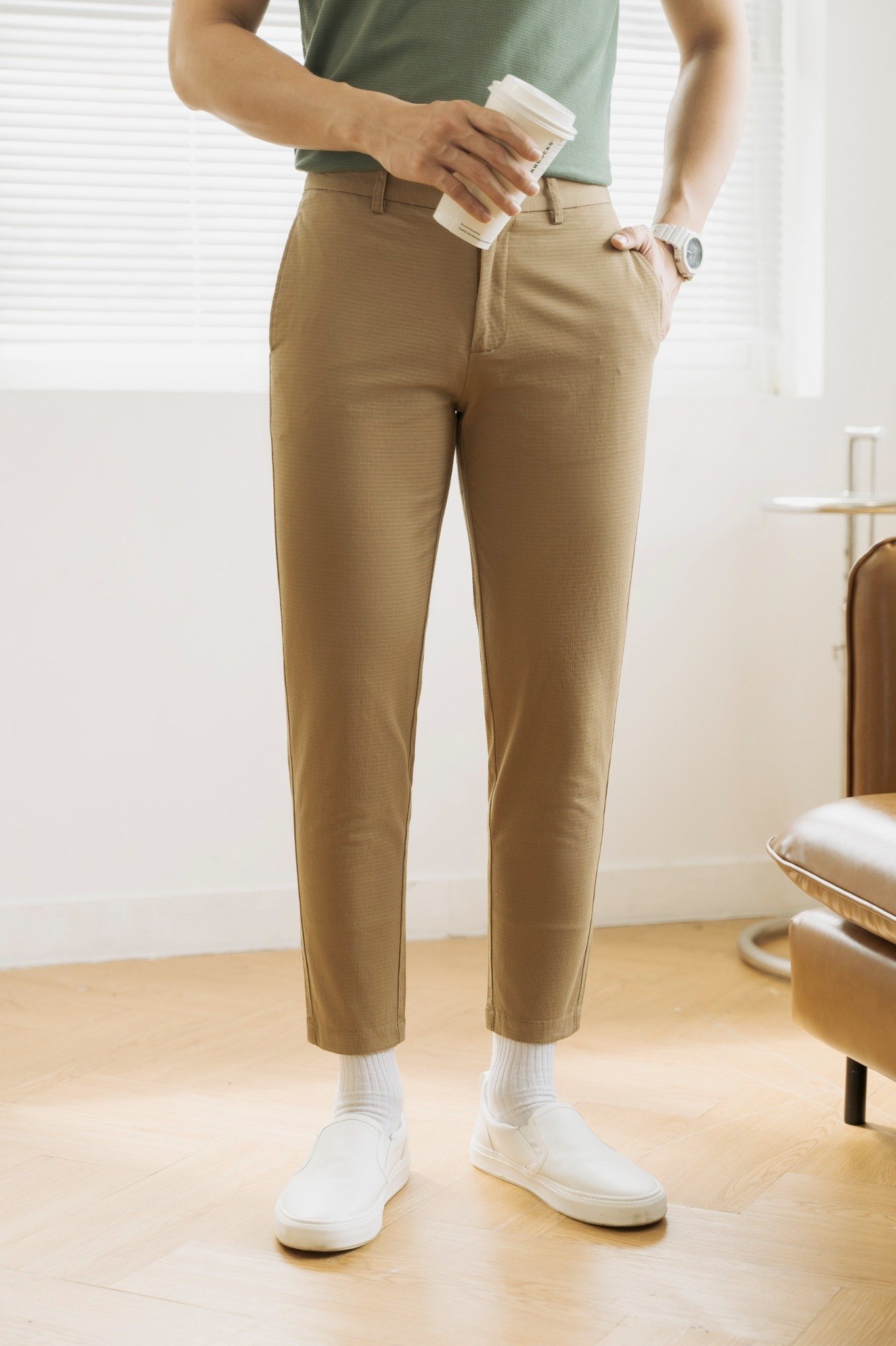 AG105 PREIUM SLIMFIT KHAKI TROUSERS - BROWN