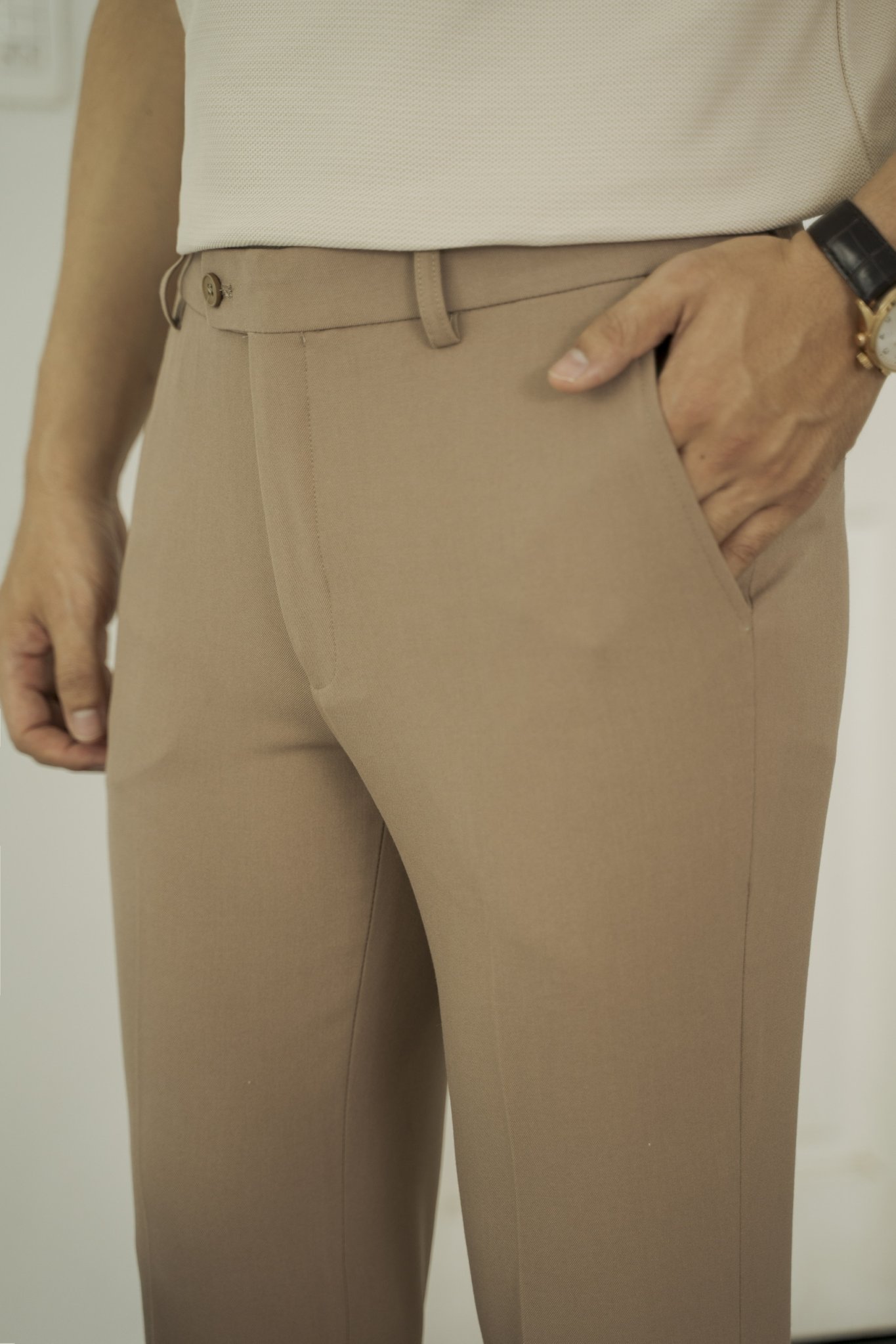 N56 PREMIUM SLIMFIT ESSENTIAL NEUTRAL LINE TROUSERS - BROWN