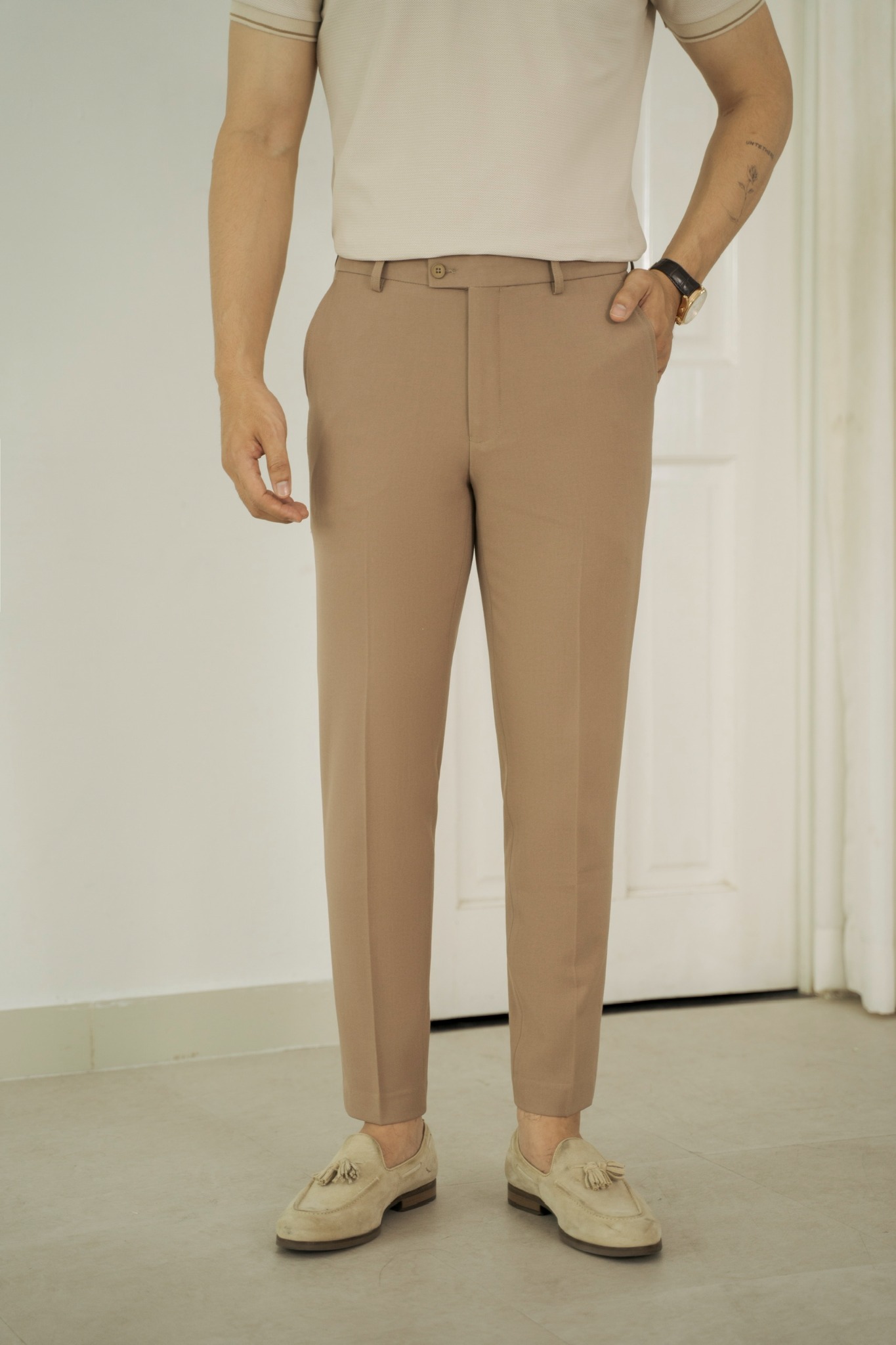 N56 PREMIUM SLIMFIT ESSENTIAL NEUTRAL LINE TROUSERS - BROWN