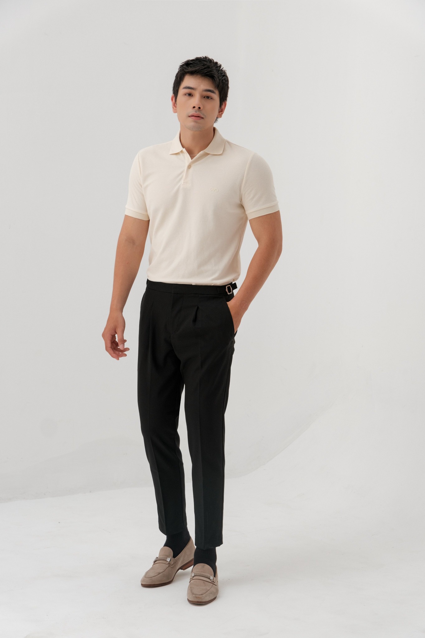 AG01 PREMIUM SLIMFIT SIDETAB TROUSERS - BLACK