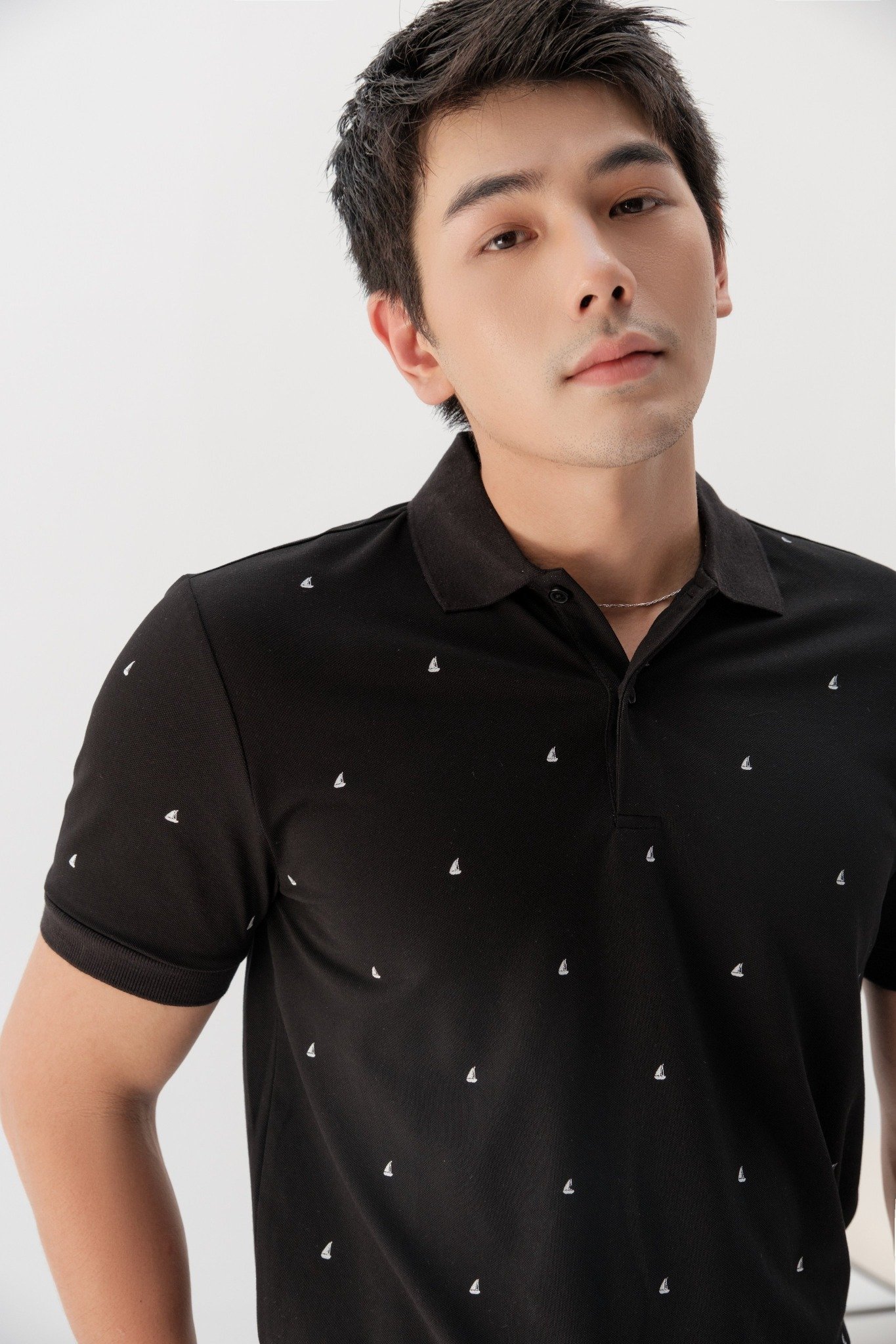AG57 PREMIUM SLIMFIT SMALL PATTERN POLO - BLACK