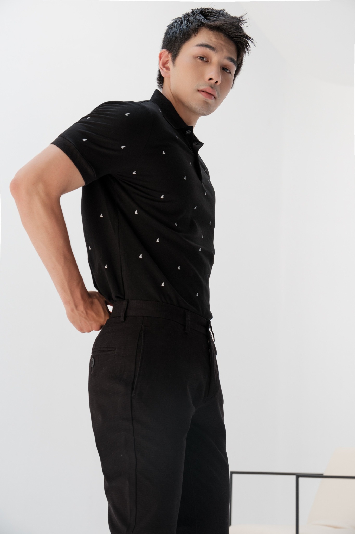 AG57 PREMIUM SLIMFIT SMALL PATTERN POLO - BLACK