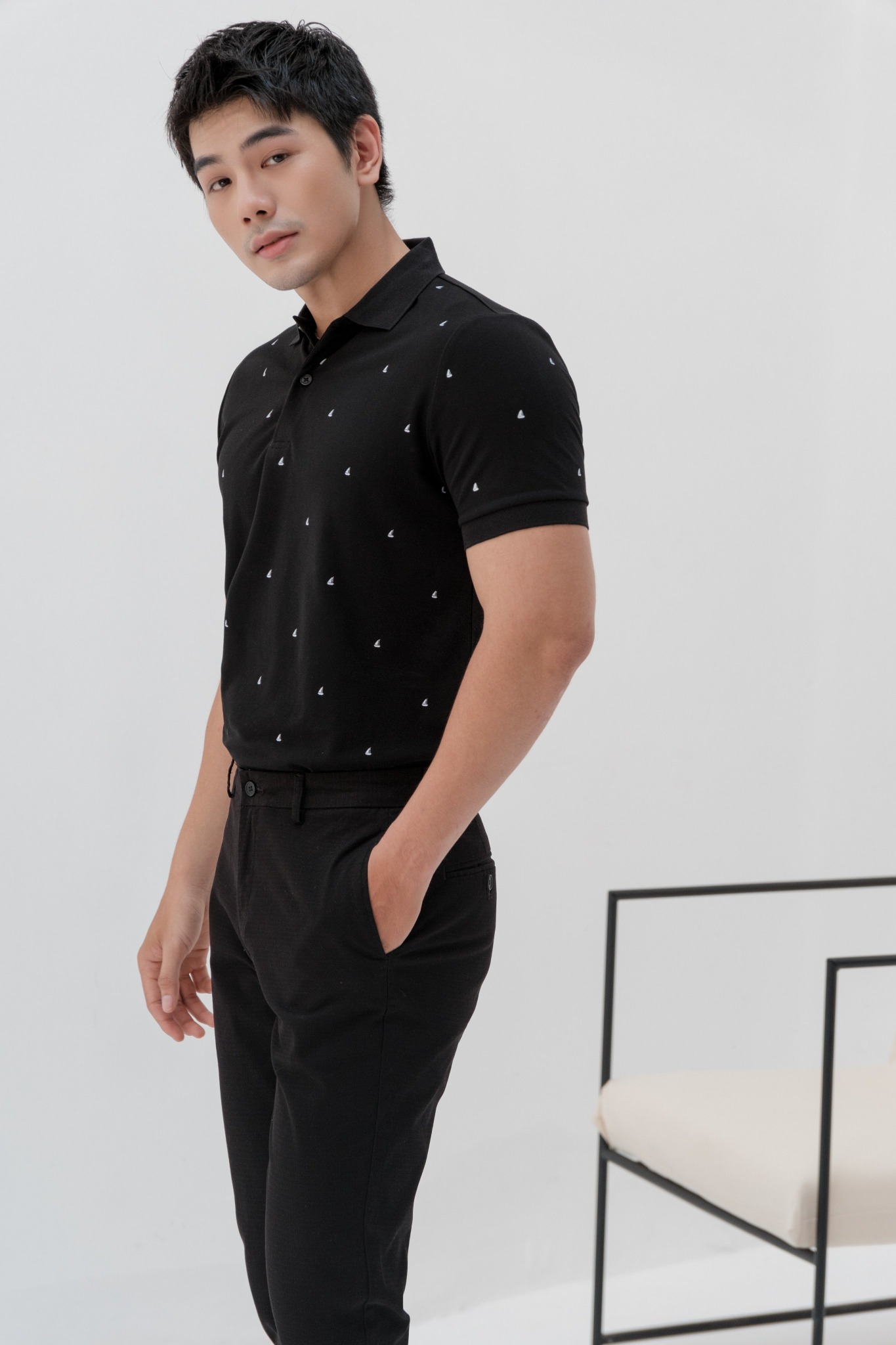 AG57 PREMIUM SLIMFIT SMALL PATTERN POLO - BLACK