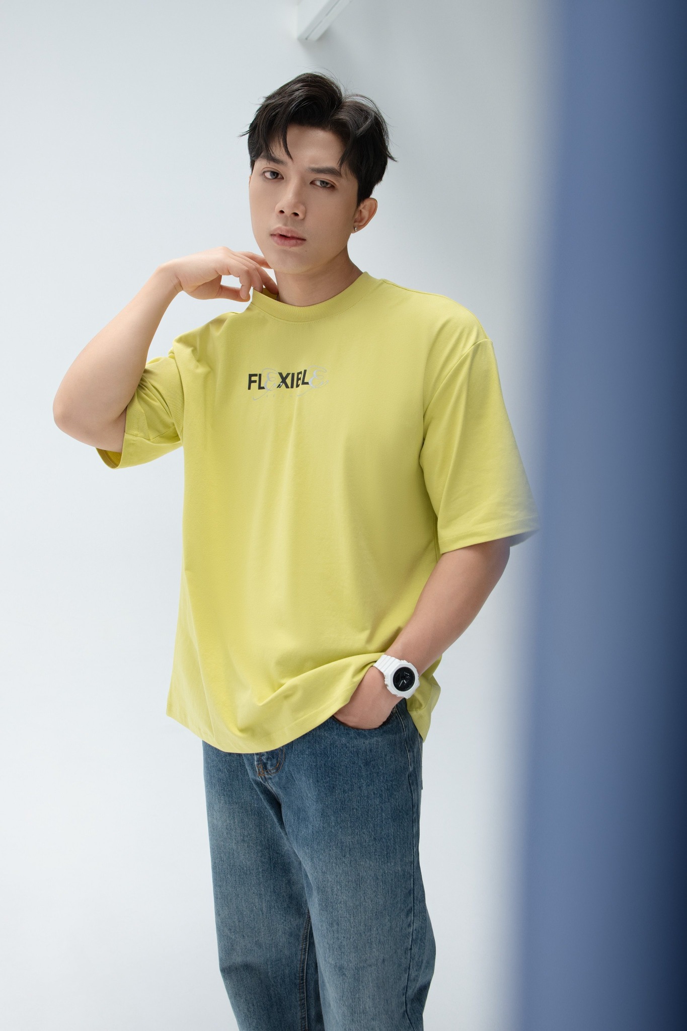 T691 FACTORY LOOSE FIT PRINTED "FLEXIBLE" T-SHIRT - YELLOW