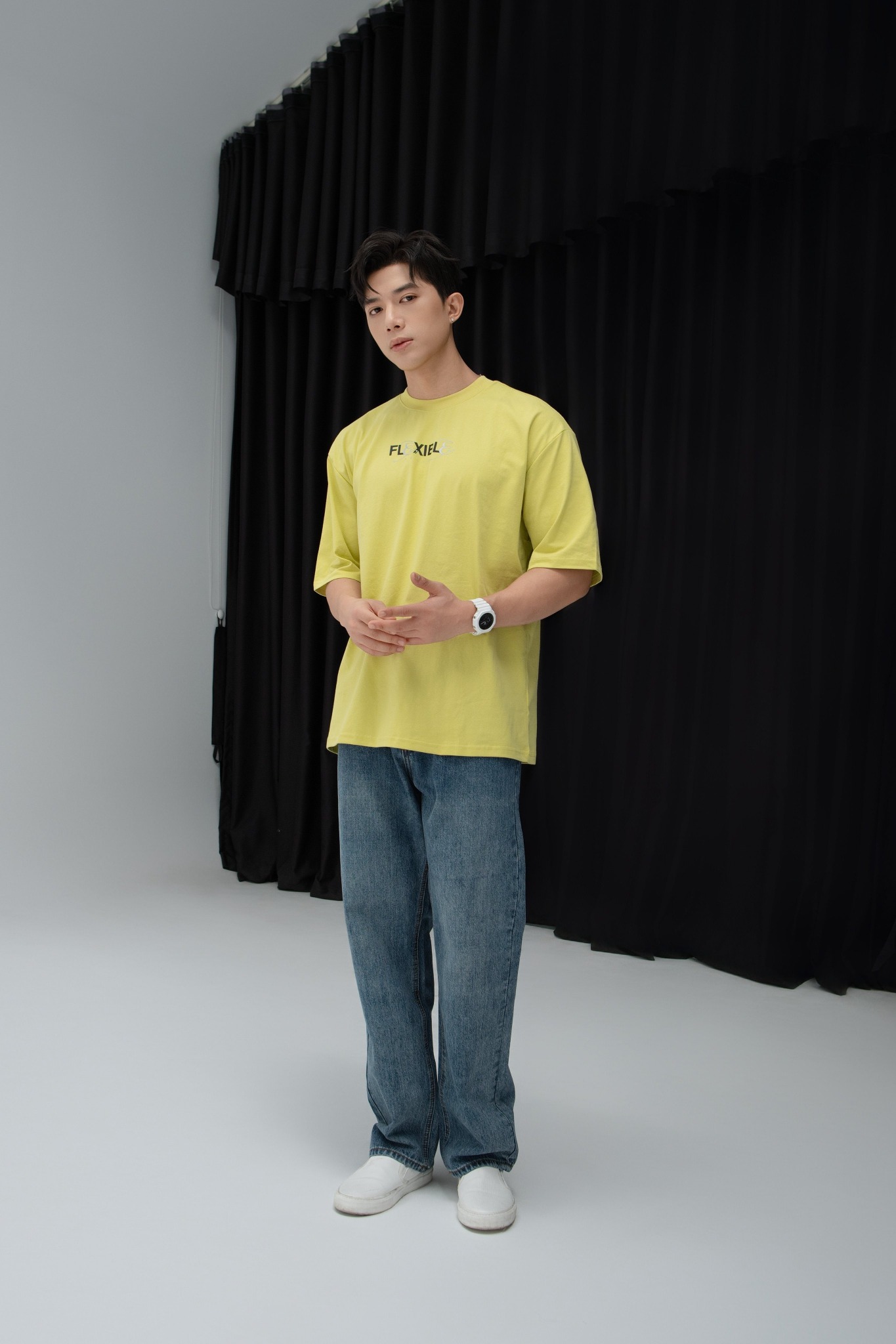 T691 FACTORY LOOSE FIT PRINTED "FLEXIBLE" T-SHIRT - YELLOW