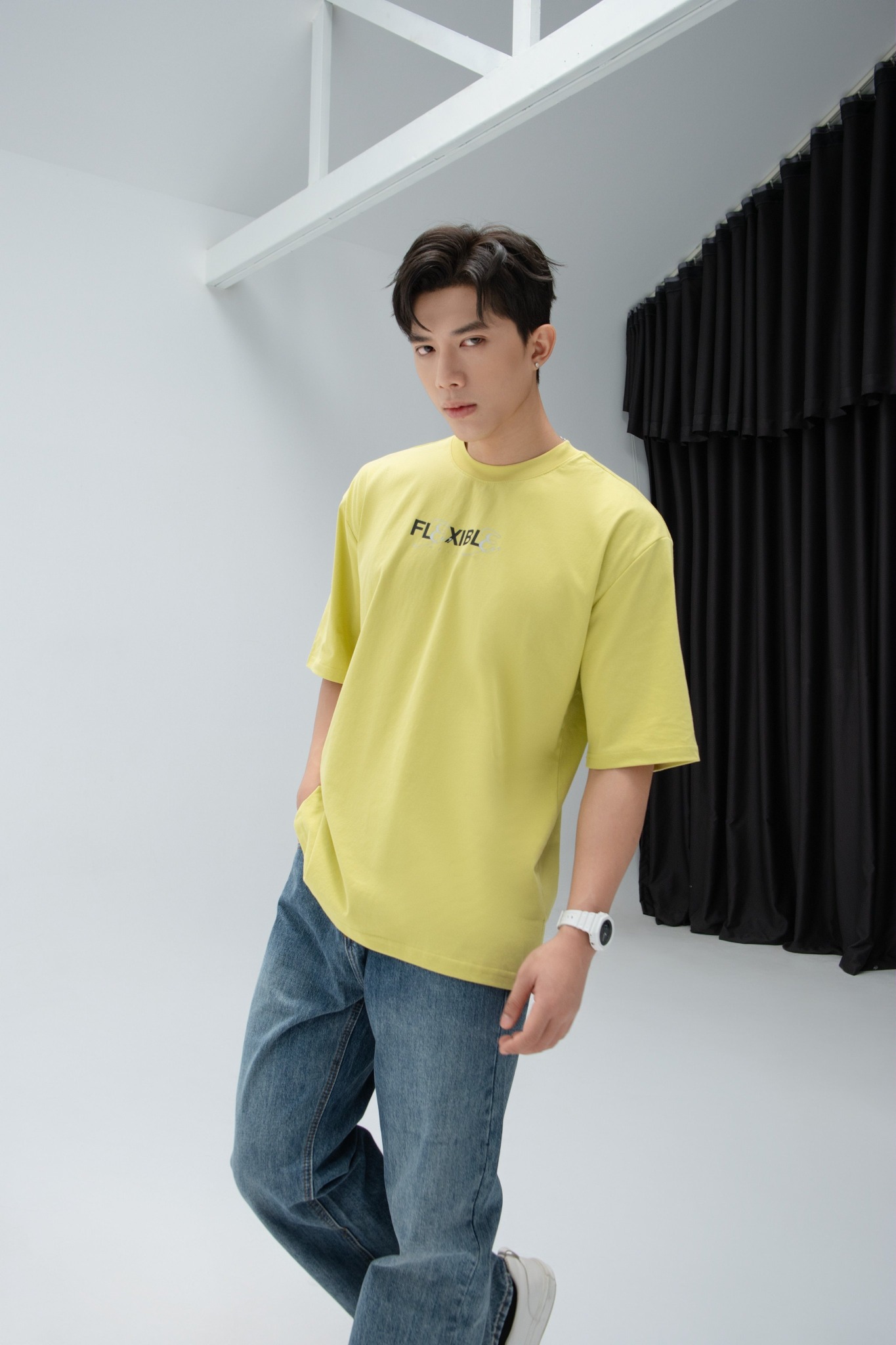 T691 FACTORY LOOSE FIT PRINTED "FLEXIBLE" T-SHIRT - YELLOW