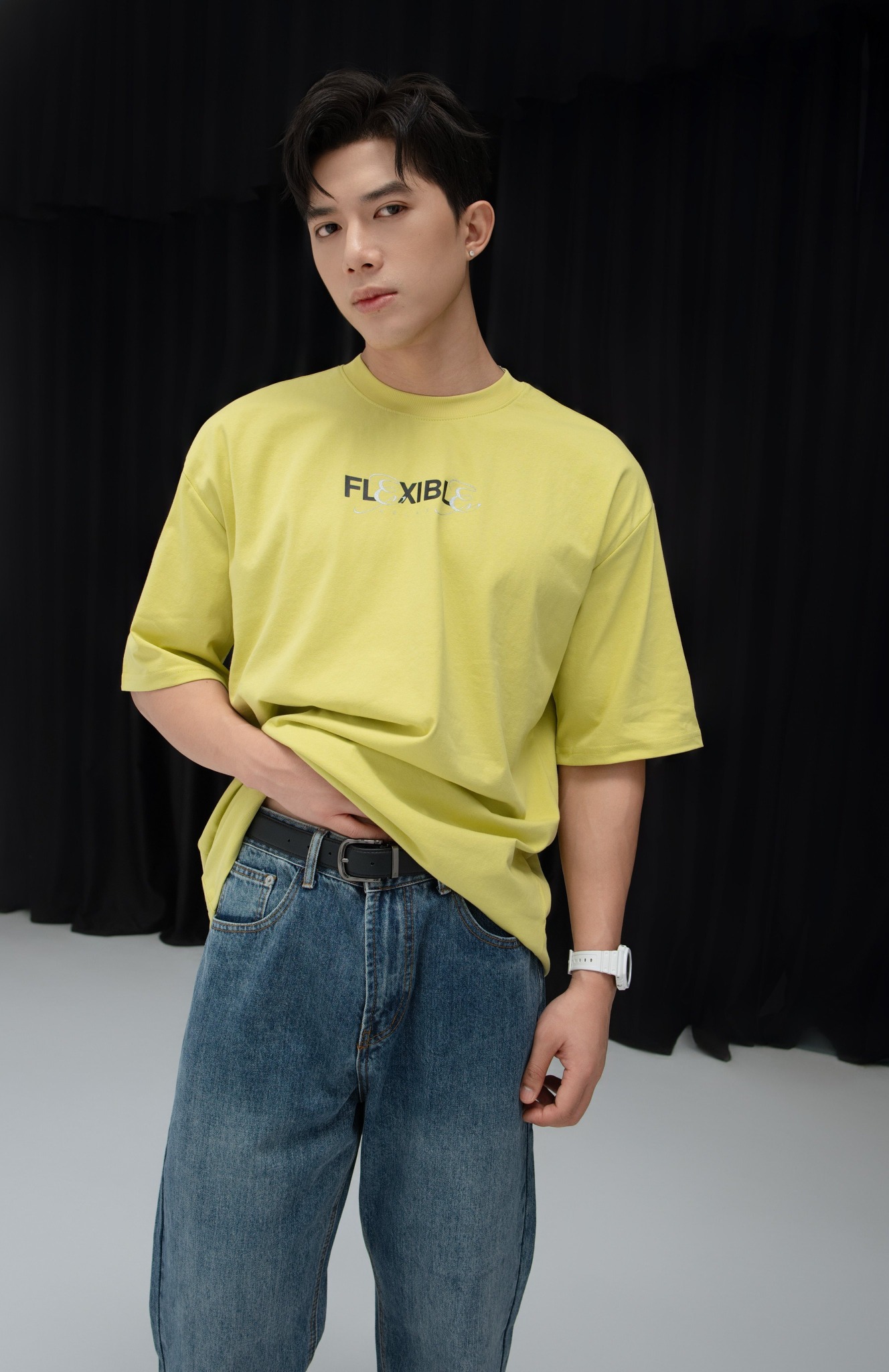 T691 FACTORY LOOSE FIT PRINTED "FLEXIBLE" T-SHIRT - YELLOW