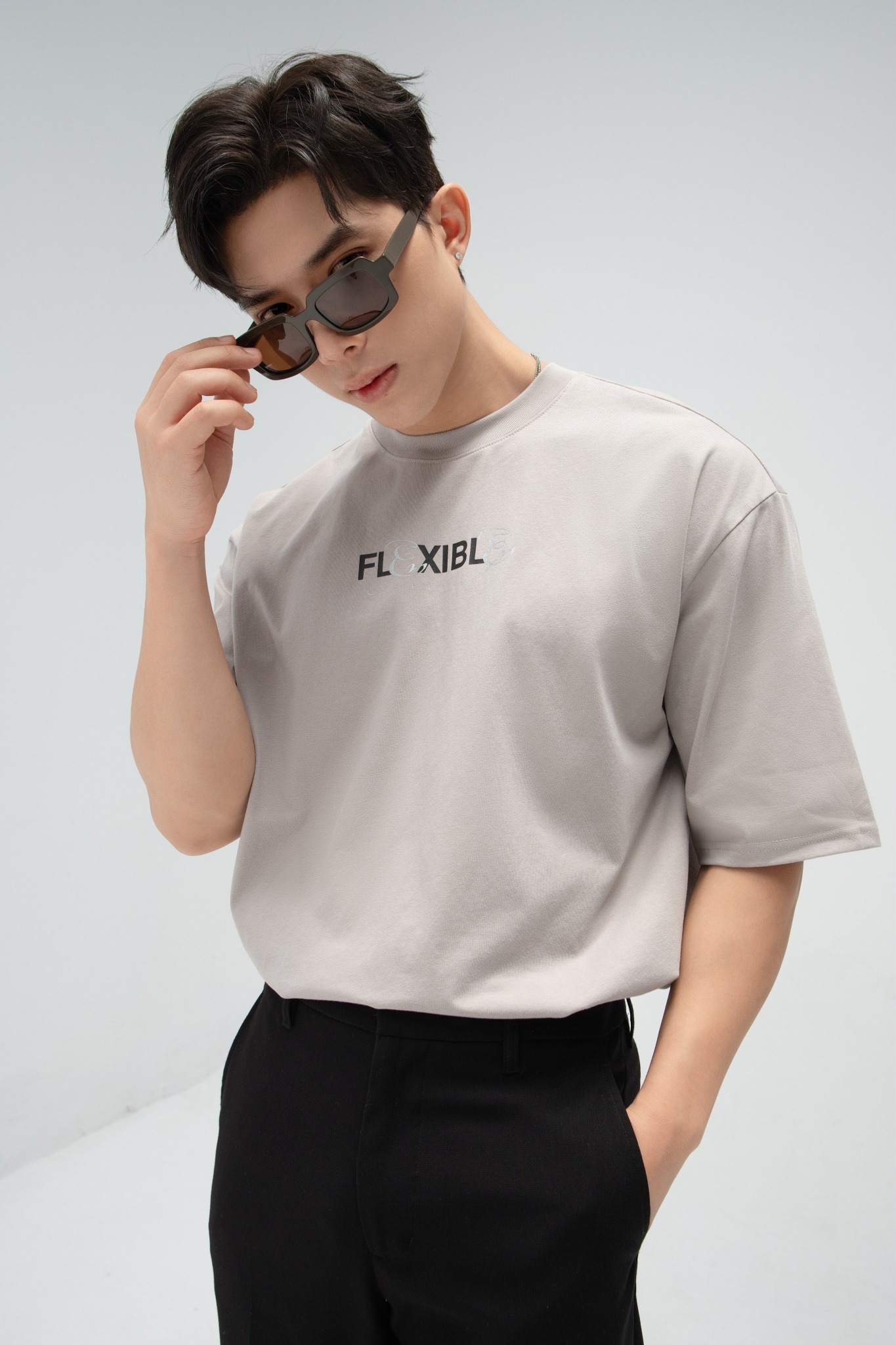 AG91 FACTORY OVERSIZE NEW PRINTED "FLEXIBLE" T-SHIRT - BEIGE