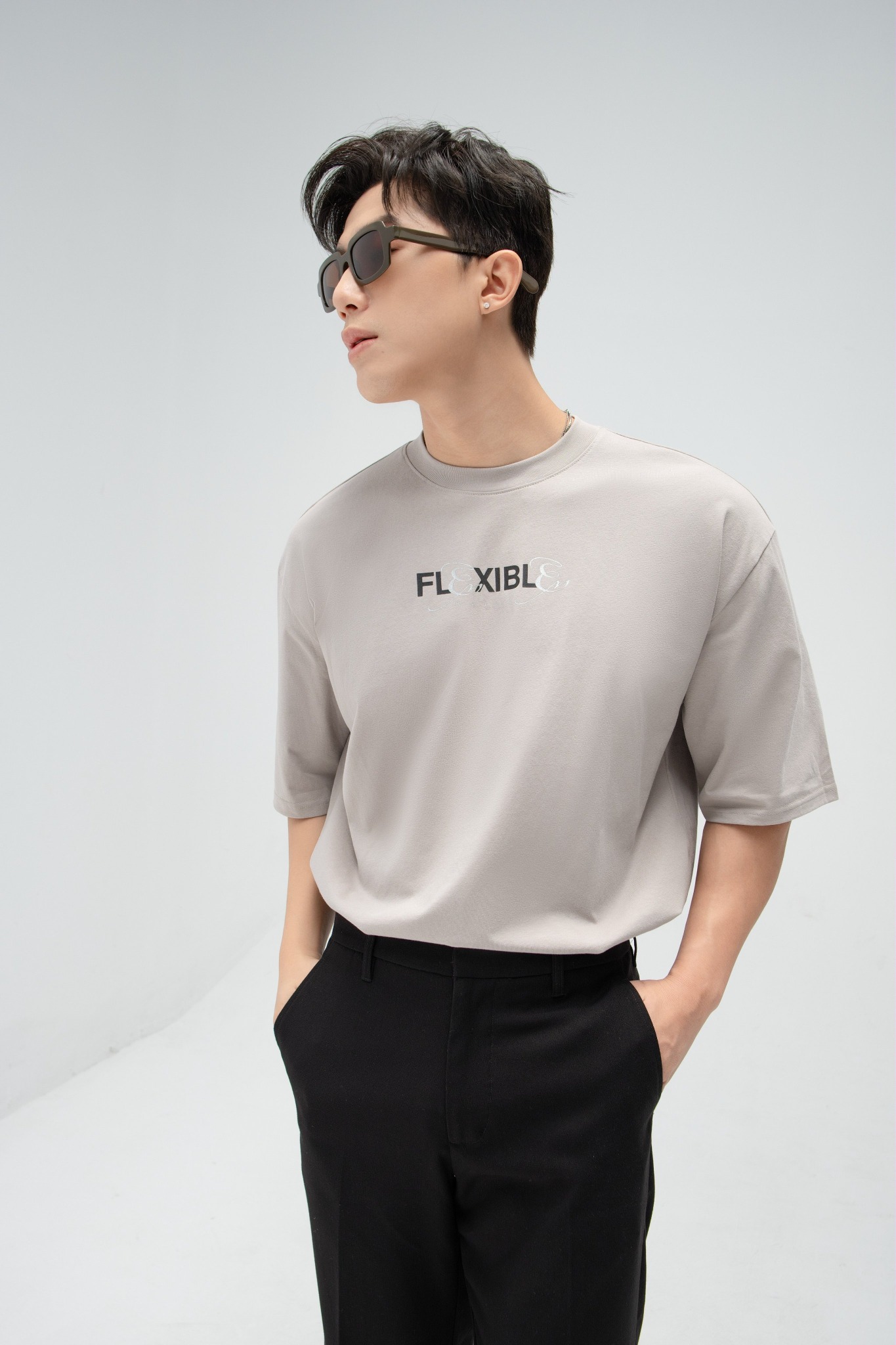 AG91 FACTORY OVERSIZE NEW PRINTED "FLEXIBLE" T-SHIRT - BEIGE