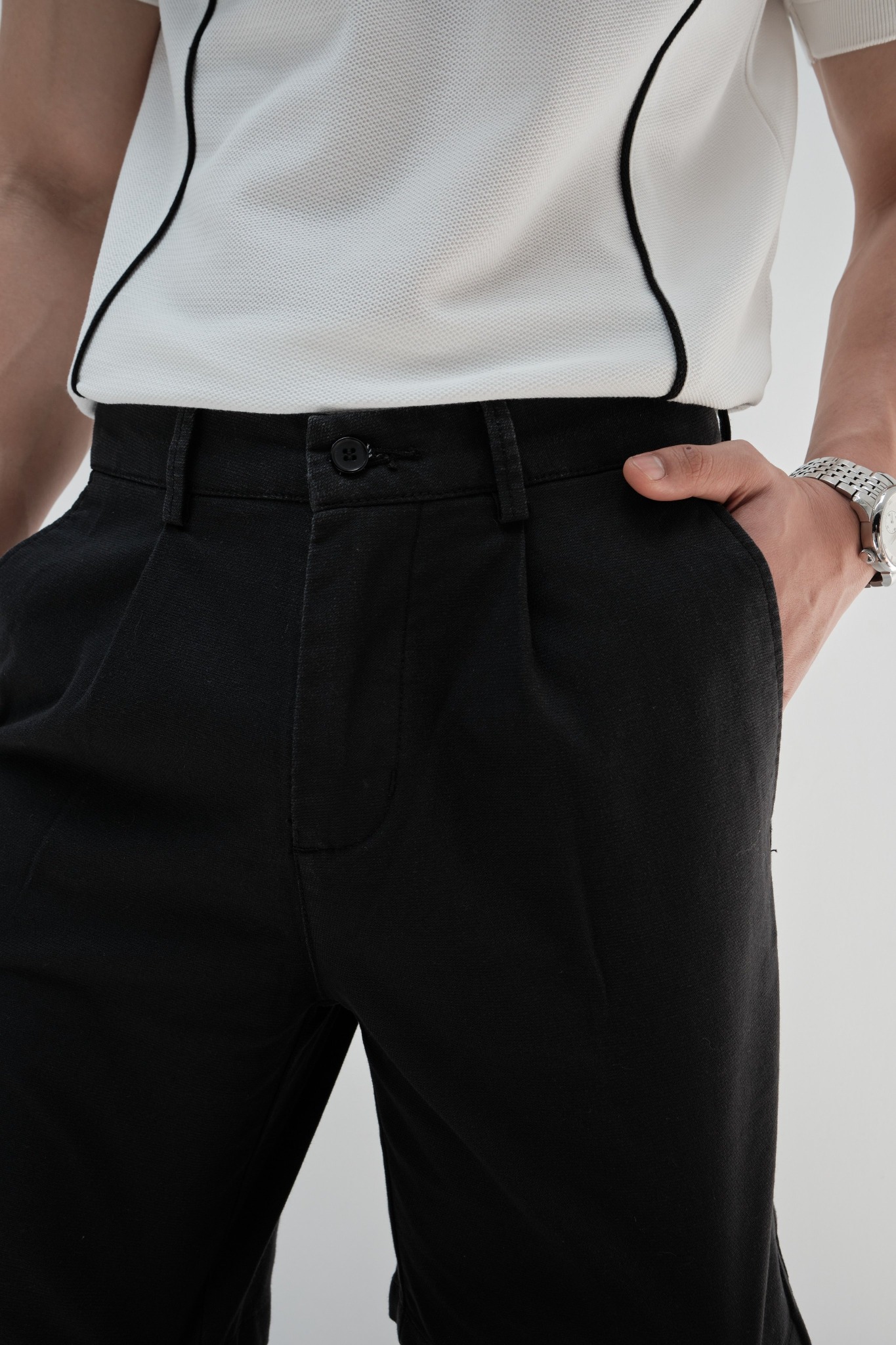 AG511 STUDIO SLIMFIT NEW PLEATED CHINO BASIC SHORT - BLACK