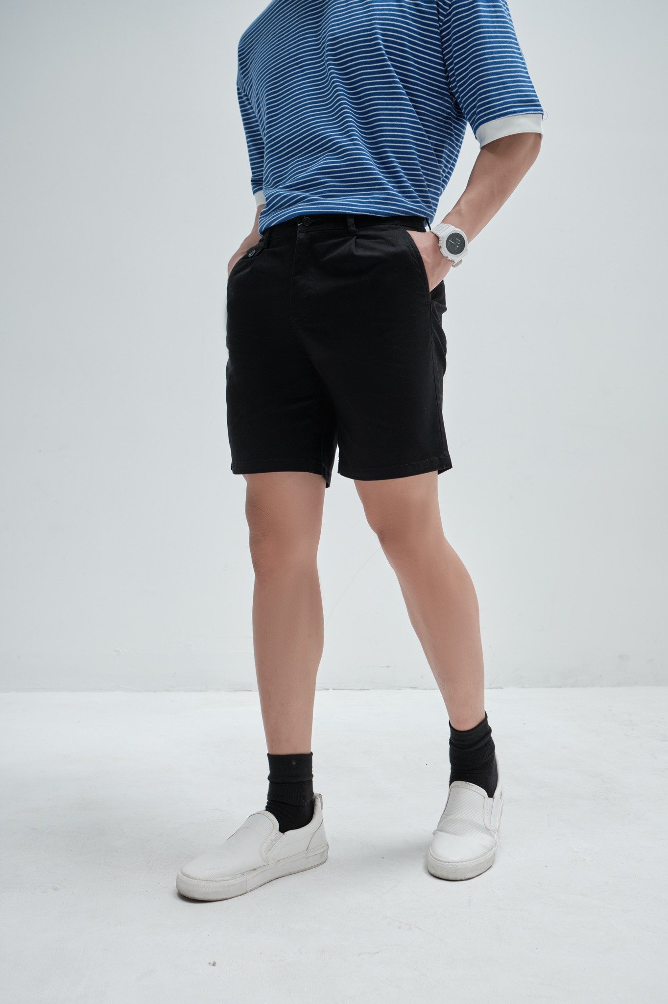 AG512 STUDIO SLIMFIT PLEATED CHINO KHAKI SHORT - BLACK