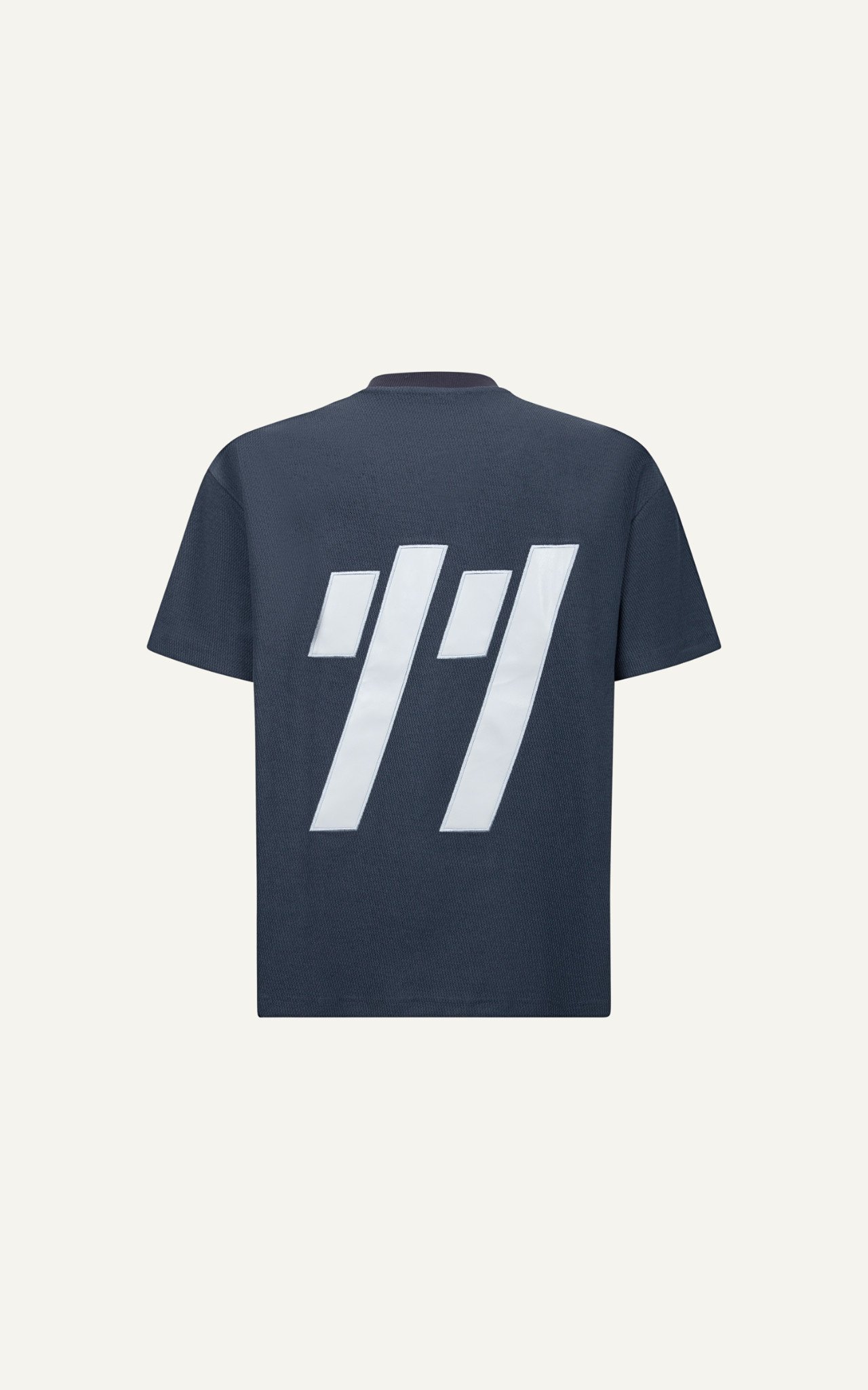 AG44 STUDIO LOOSE FIT DETAIL LOGO LEATHER T-SHIRT - DARK BLUE