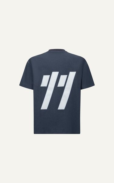  AG44 STUDIO LOOSE FIT DETAIL LOGO LEATHER T-SHIRT - DARK BLUE