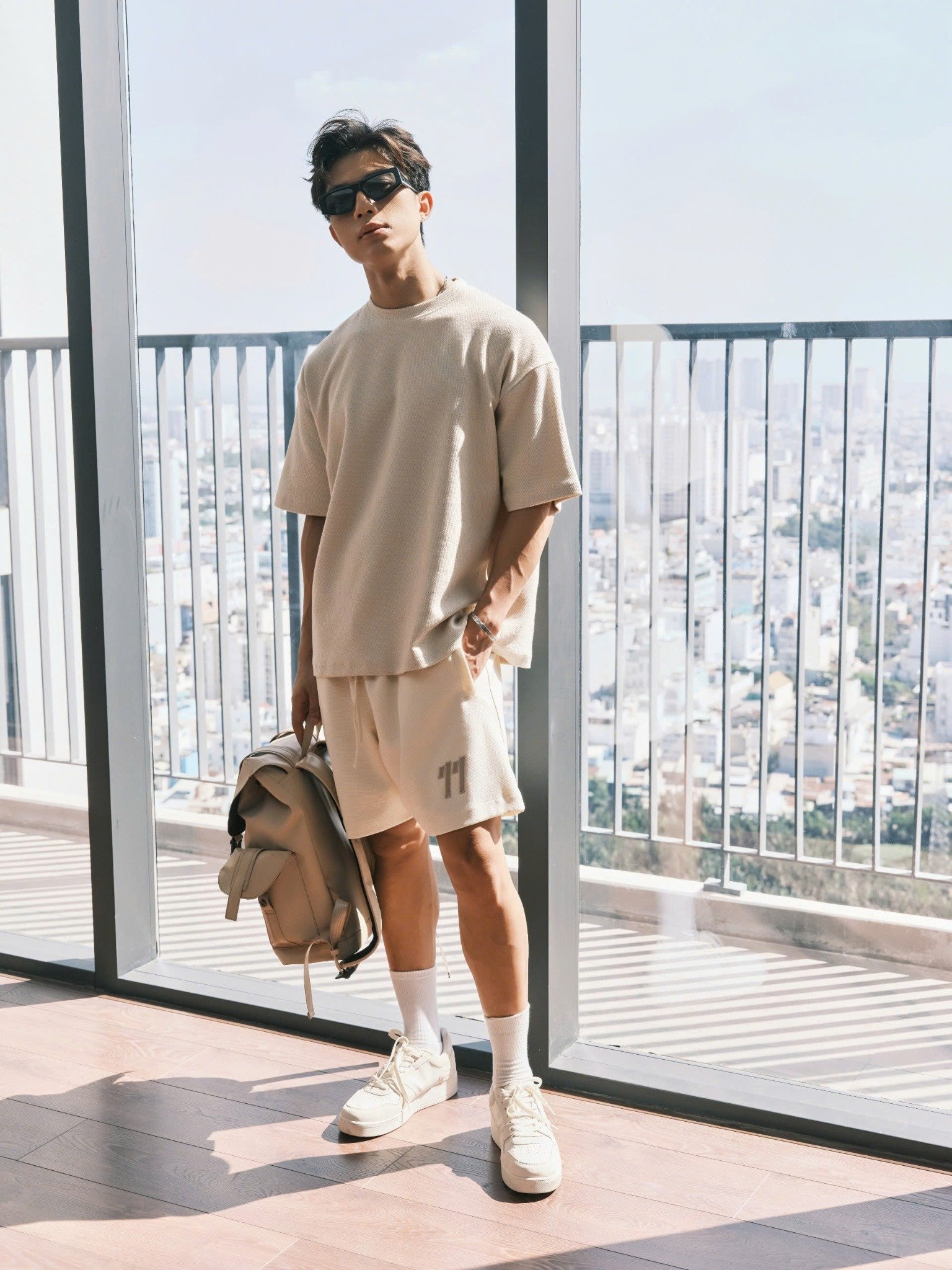 AG43 STUDIO LOOSE FIT DETAIL LOGO LEATHER T-SHIRT - OFF WHITE