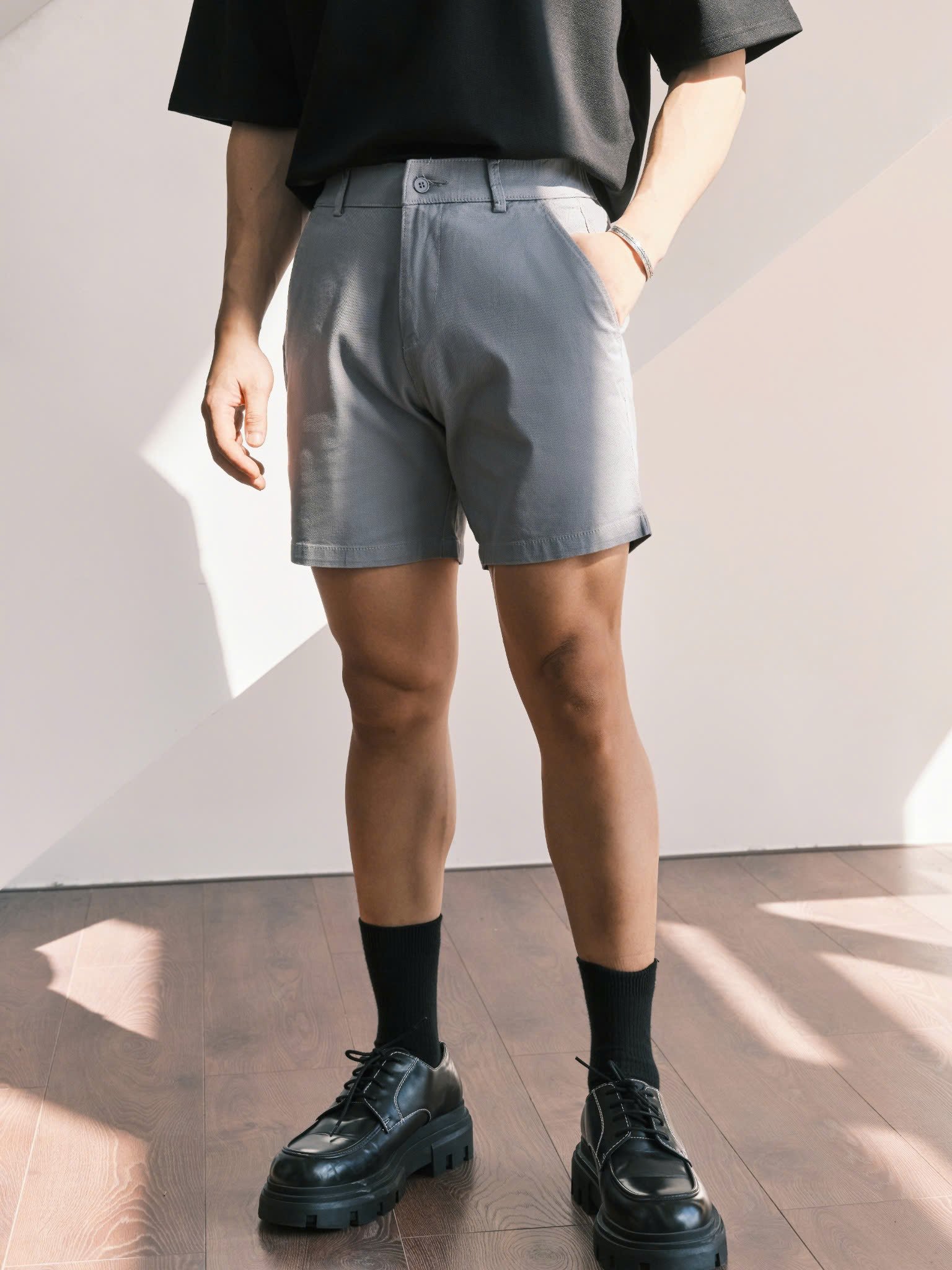AG523 SIGNATURE SLIMFIT EASY KHAKIS SHORTS- LIGHT GREY