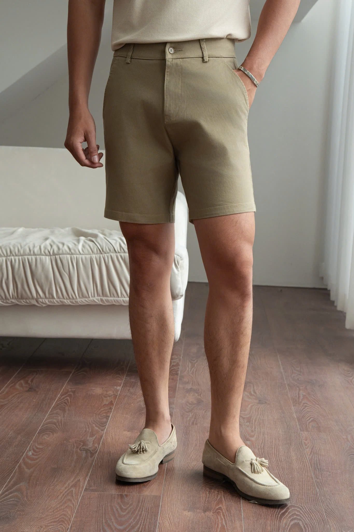 AG523 SIGNATURE SLIMFIT EASY KHAKIS SHORTS- LIGHT BROWN