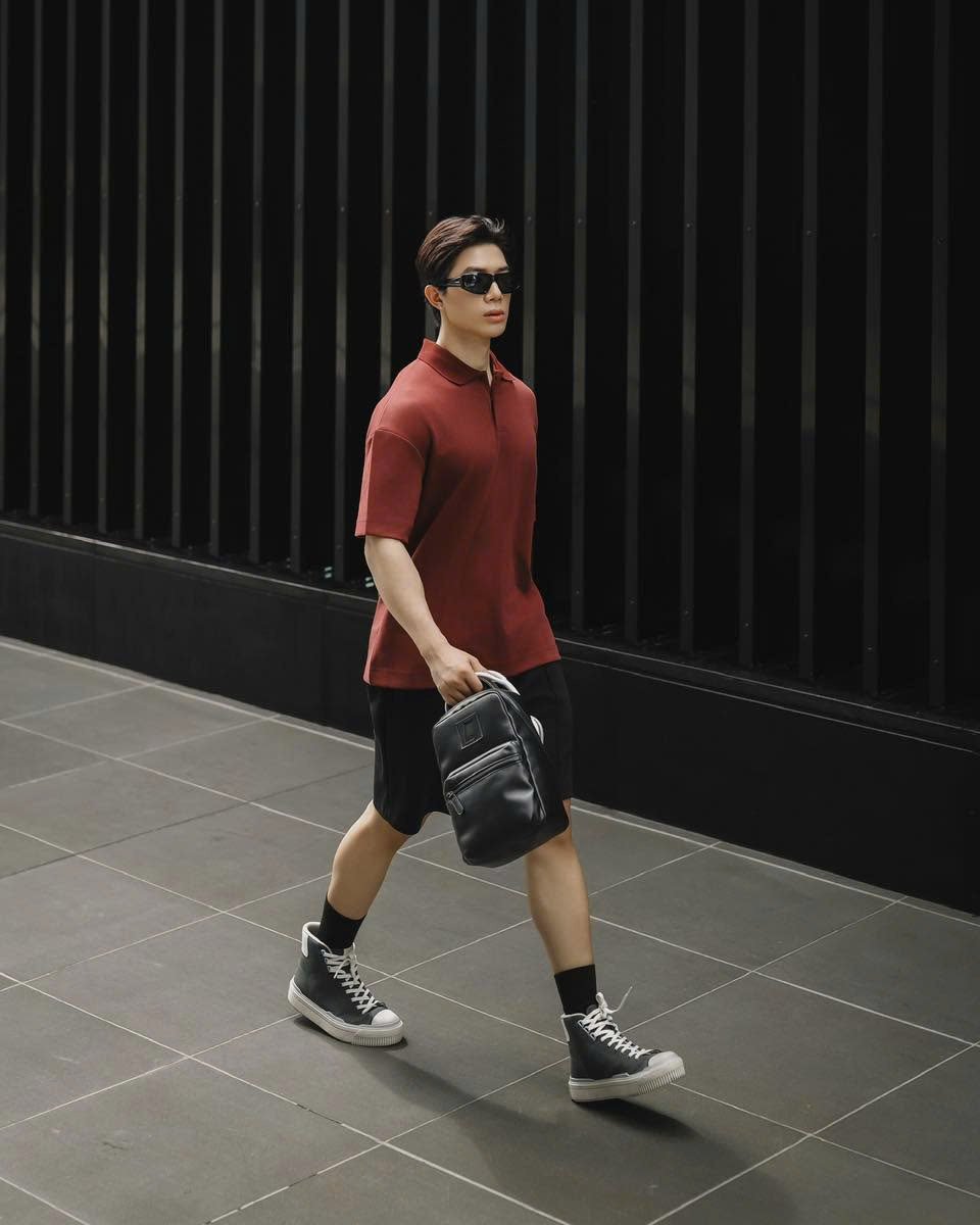 AG001 STUDIO LOOSE FIT BASIC POLO - DARK RED