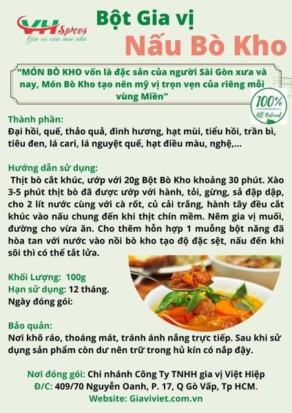  Bột Gia Vị Nấu Bò Kho 100g 