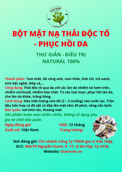 BỘT MẶT NẠ THẢI ĐỘC TỐ - PHỤC HỒI DA