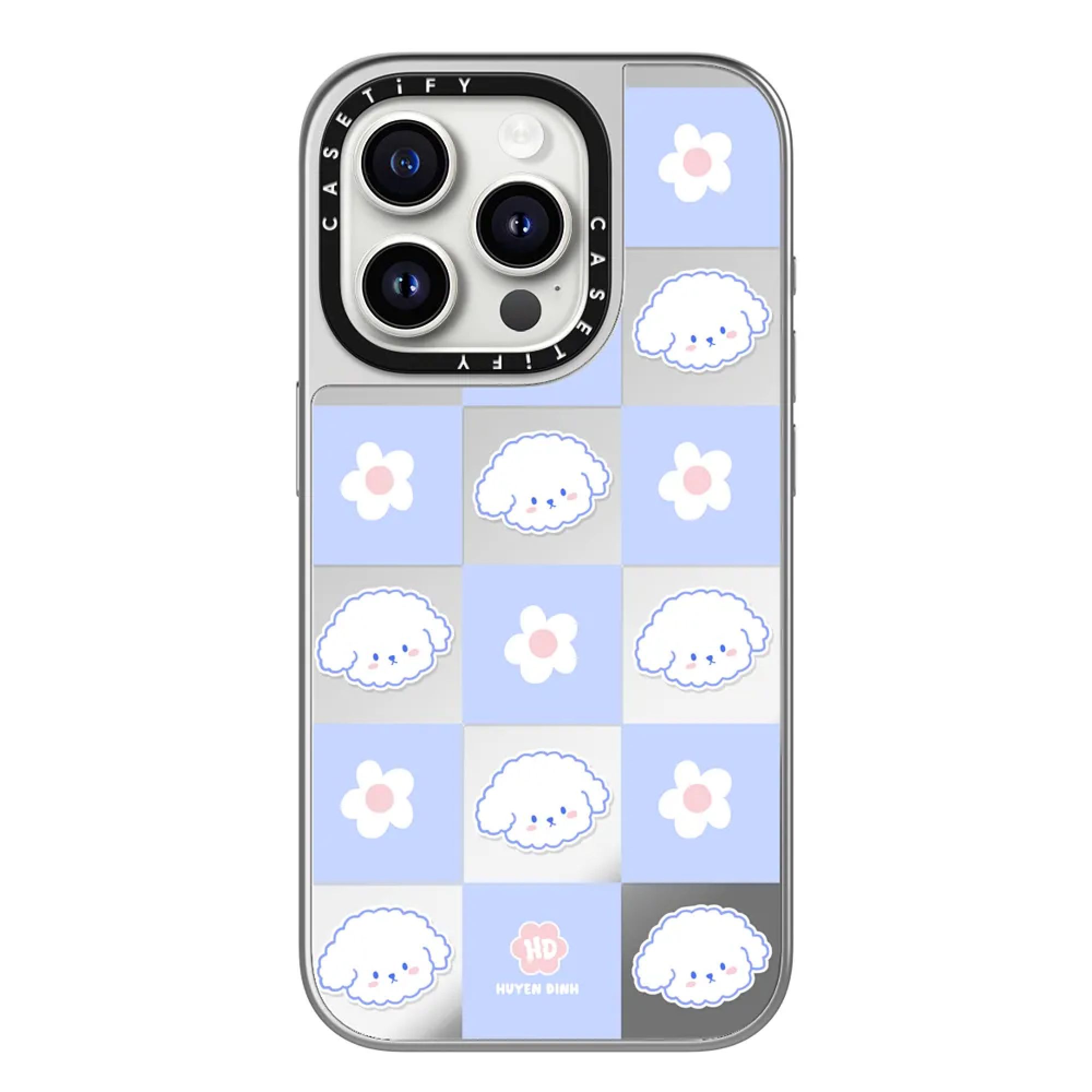  Bichon Bibo Dog Pastel Checker with Flower | Mirror 