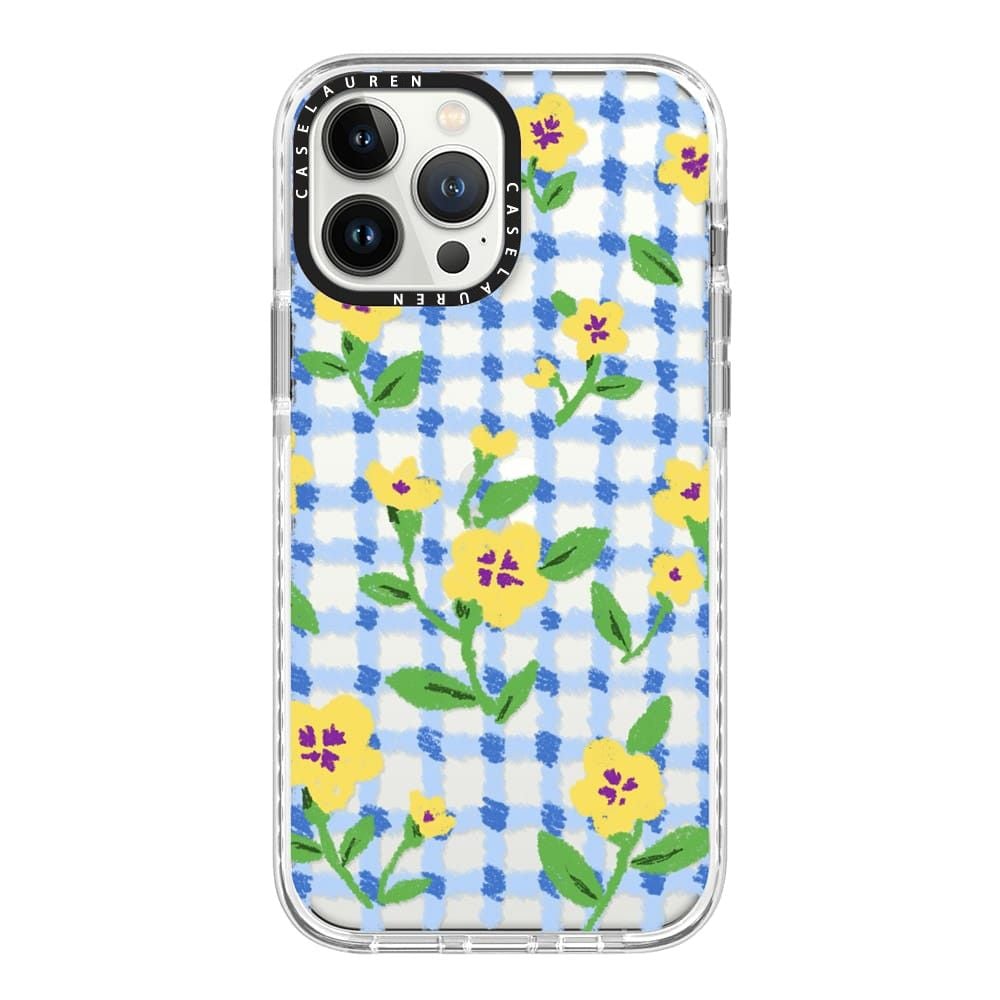  Yellow Pansy Flowers with Sky Blue Check Pattern - Crayon Texture | Impact | Case Lauren 