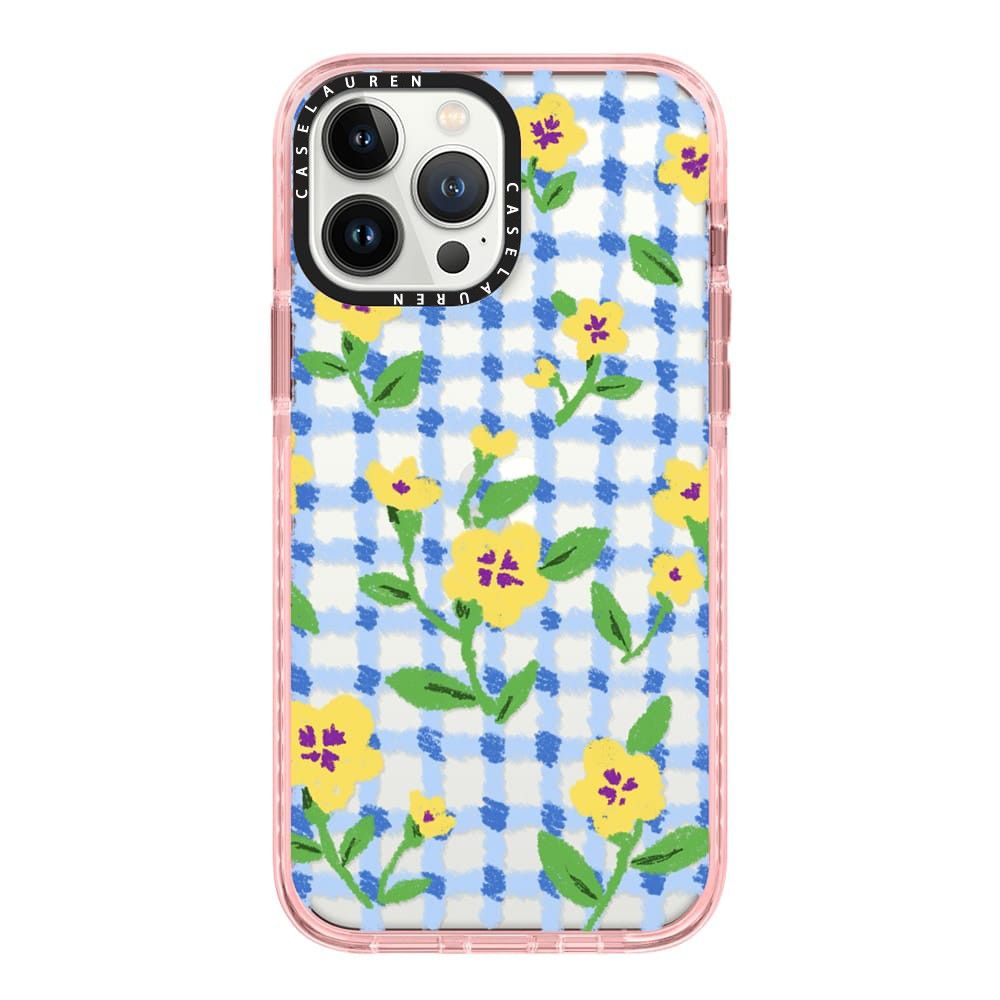  Yellow Pansy Flowers with Sky Blue Check Pattern - Crayon Texture | Impact | Case Lauren 