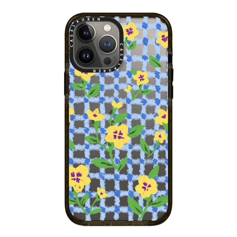  Yellow Pansy Flowers with Sky Blue Check Pattern - Crayon Texture | Impact | Case Lauren 