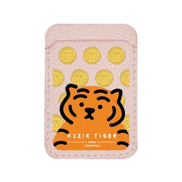  Leather Card Wallet | MUZIK TIGER Big Head - White Legal Line - Pink 