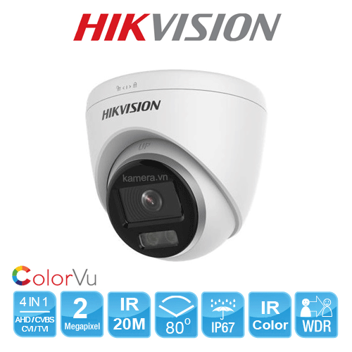 Camera HDTVI ColorVu 2MP bán cầu HIKVISION DS-2CE70DF0T-MF