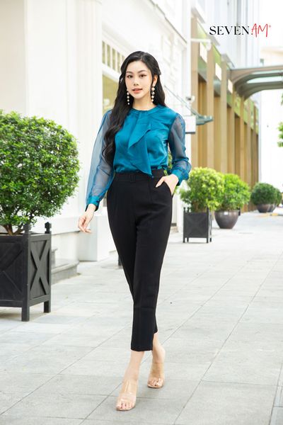 [Seven.AM Young] Quần baggy thời trang nữ dáng suông đen đai bọc FH800058N