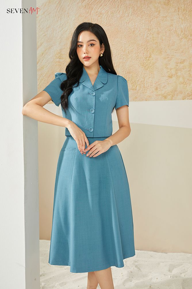 Váy Xanh Ngọc Cổ Ren