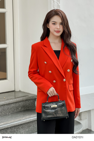 [Seven.AM Young] Áo khoác vest phom rộng cam basic thời trang nữ OA0101I