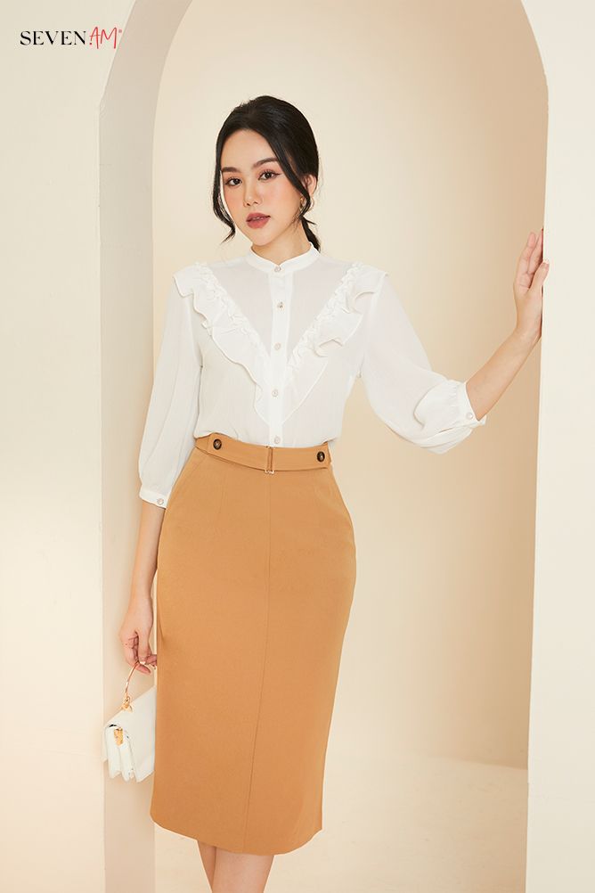 Chân váy xoè 2 nắp túi kèm đai
