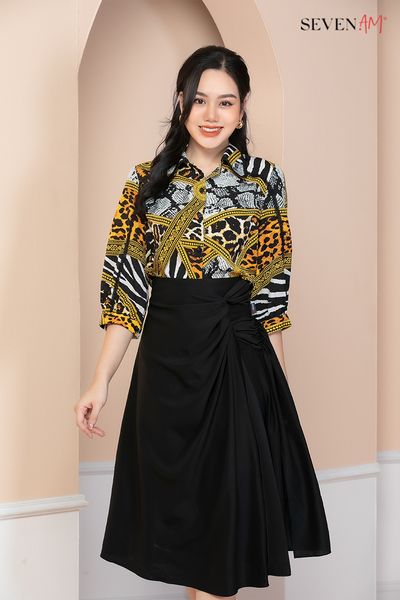 Chân váy A Luạ đen tà bung C700003C
