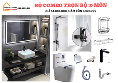 BỘ COMBO THIẾT BỊ VỆ SINH 10 MÓN - BÀN ĐÁ LAVABO NỔI 2 TẦNG ( TẶNG KÈM GƯƠNG ĐÈN LED + LAVABO NỔI ĐẶT BÀN)