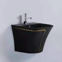 CHẬU LAVABO TREO TƯỜNG ĐEN CHỈ VÀNG  - LIỀN KHỐI  -  BLLE  WB 29B