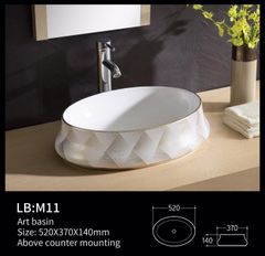 CHẬU LAVABO NGHỆ THUẬT  OVAL VIỀN VÀNG -  M11