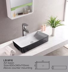 CHẬU LAVABO ĐỂ BÀN CHỮ NHẬT TRẮNG ĐEN -  M16