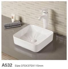 CHẬU LAVABO VUÔNG ĐẶT BÀN TRẮNG - HỌA TIẾT ĐÁY CHẬU NỔI