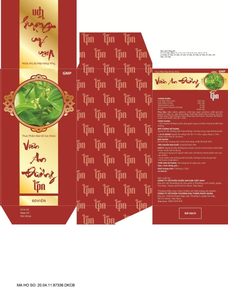 Viên hạ đường Viên An Đường TPN - TPCN hộp 60 viên x 3 hộp / liệu trình (180 viên)