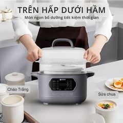 Nồi nấu chậm lòng sứ 3L Mishio MK397 kèm xửng hấp và 4 thố sứ tiện lợi không lo cháy khét hay bong tróc chống dính