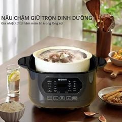 Nồi nấu chậm lòng sứ 3L Mishio MK397 kèm xửng hấp và 4 thố sứ tiện lợi không lo cháy khét hay bong tróc chống dính