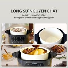 Nồi nấu chậm lòng sứ 3L Mishio MK397 kèm xửng hấp và 4 thố sứ tiện lợi không lo cháy khét hay bong tróc chống dính