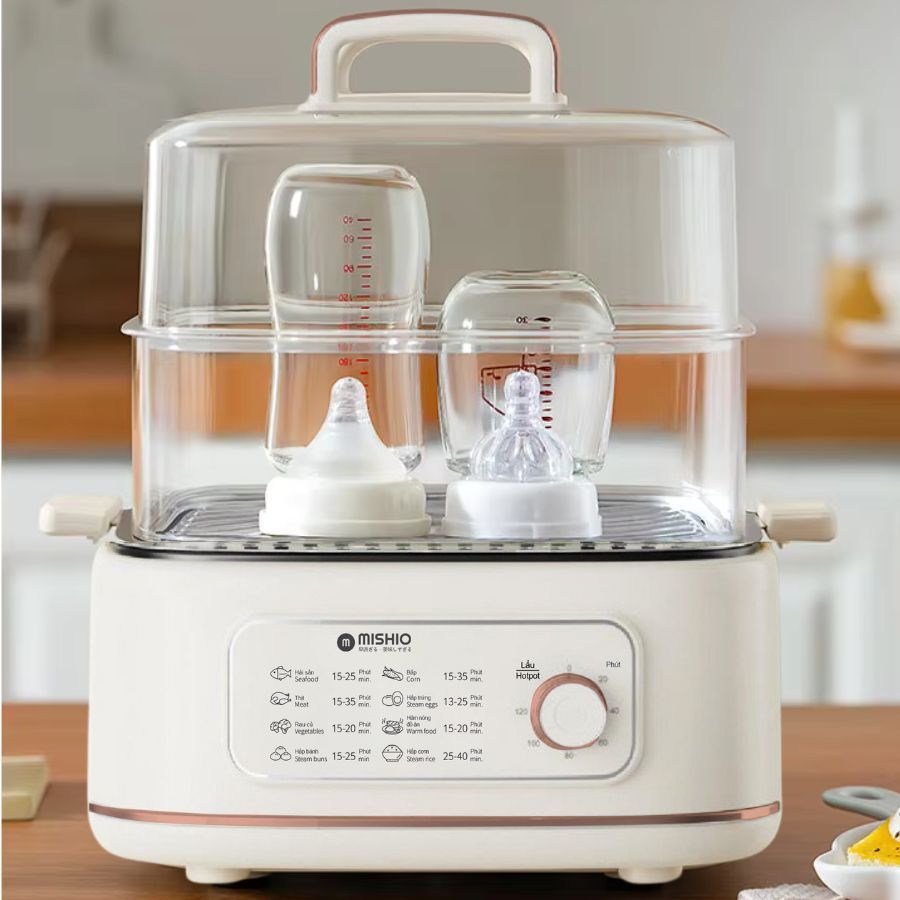 Nồi lẩu hấp thủy nhiệt Mishio MK382 khay hấp inox 304