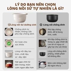 Nồi cơm điện lòng sứ dưỡng sinh Mishio MK365 chống dính tự nhiên trọn đời không bong tróc