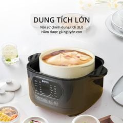 Nồi nấu chậm lòng sứ 3L Mishio MK397 kèm xửng hấp và 4 thố sứ tiện lợi không lo cháy khét hay bong tróc chống dính