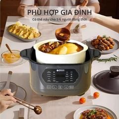 Nồi nấu chậm lòng sứ 3L Mishio MK397 kèm xửng hấp và 4 thố sứ tiện lợi không lo cháy khét hay bong tróc chống dính