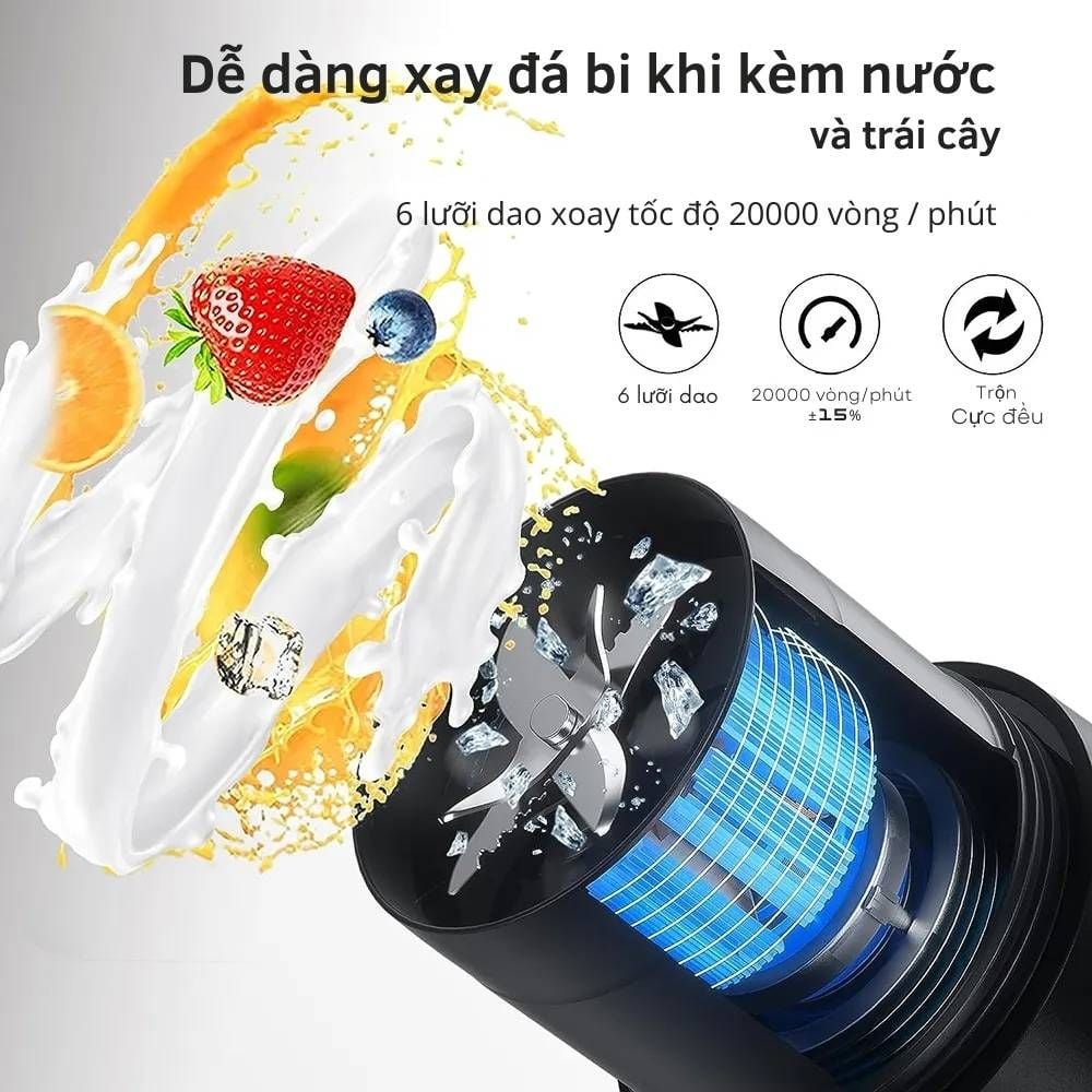  Máy xay sinh tố chạy pin 460ml Mishio MK371 cầm tay mang đi mọi nơi dễ dàng 